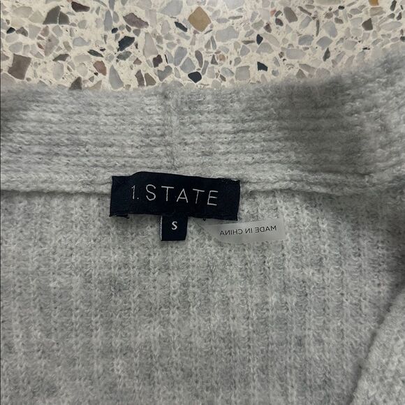 1State 1 State grey gray button cardigan sweater small s puff sleeve - Picture 4 of 7